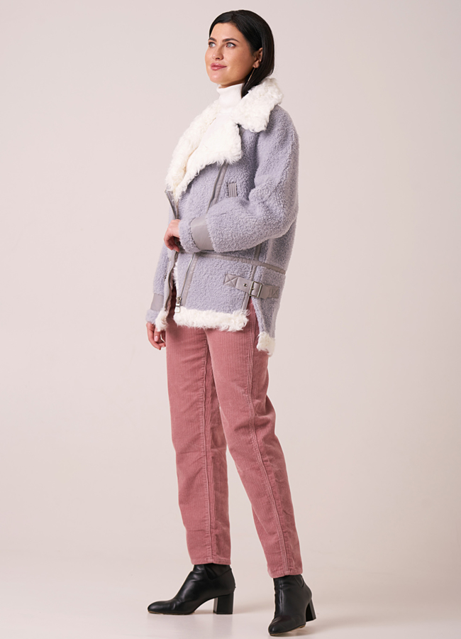 фото Укороченная шуба из эко меха голубого цвета модель № 17967