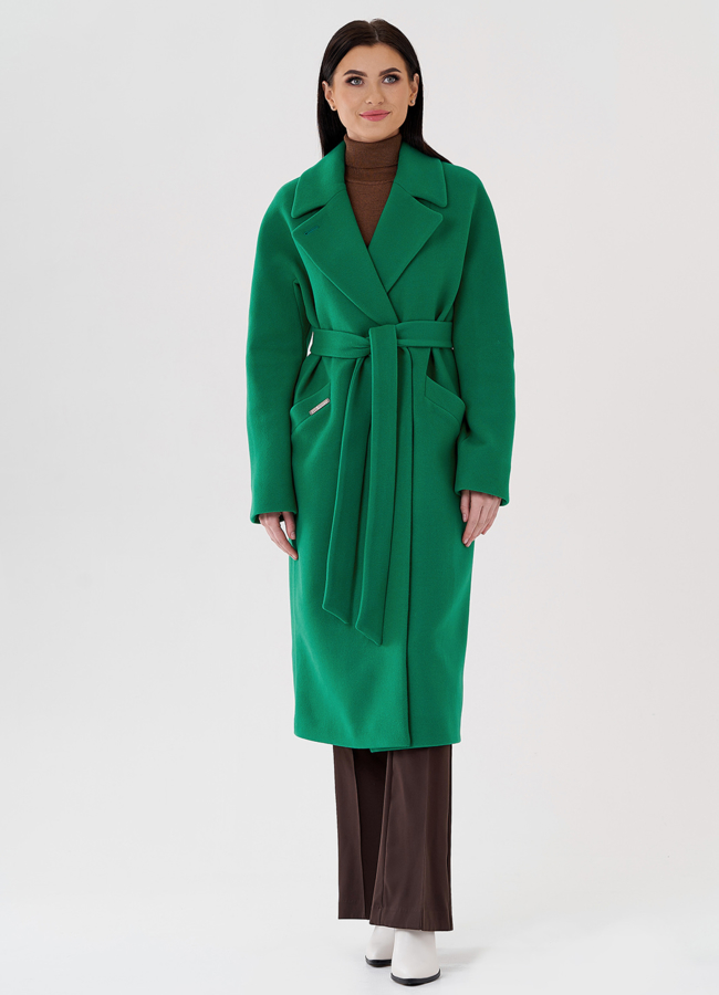 Длинное женское пальто в зеленом цвете модель № 24293 универмаг малина