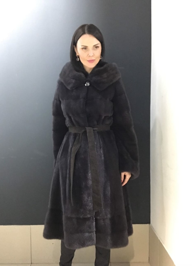 Шуба из норки с капюшоном модель № S-757 в кредит
