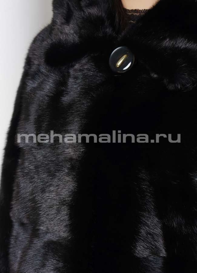 Шуба из черной норки, укороченная с капюшоном модель № S-761 универмаг малина