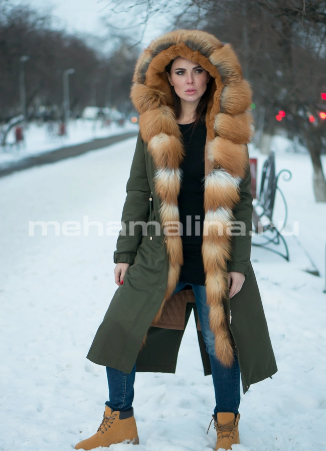 Меховая парка модель № П-315 меха малина
