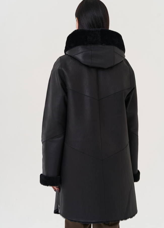 Дубленка женская с капюшоном  модель № 25913 универмаг малина