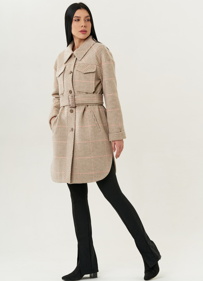 Женское пальто-рубашка с поясом модель № 22423 в рассрочку