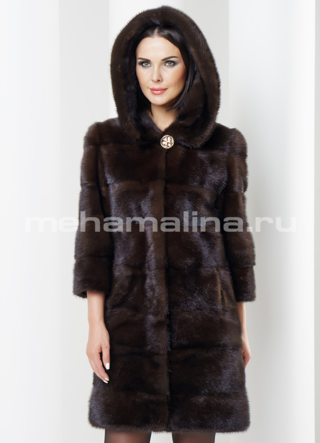 фото Норковая шуба с капюшоном модель № S-434