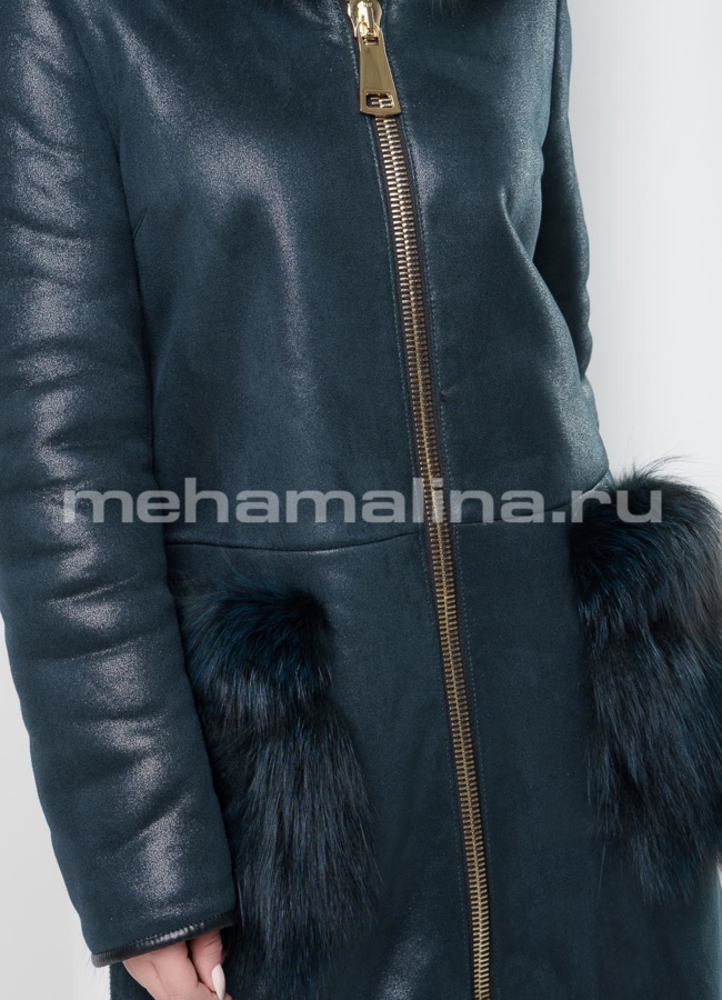 Дубленка из эко кожи зеленого цвета модель № D-185 универмаг малина