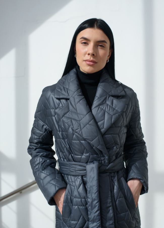 Женский плащ серого цвета с английским воротником  модель № 22468 универмаг малина