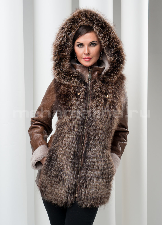 Дубленка с лисой крокко модель № D-99 меха малина Дубленка с лисой крокко модель № D-99 меха малина