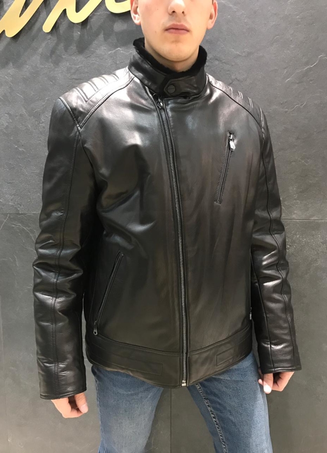 Кожаный пуховик модель № W1835-3 в рассрочку