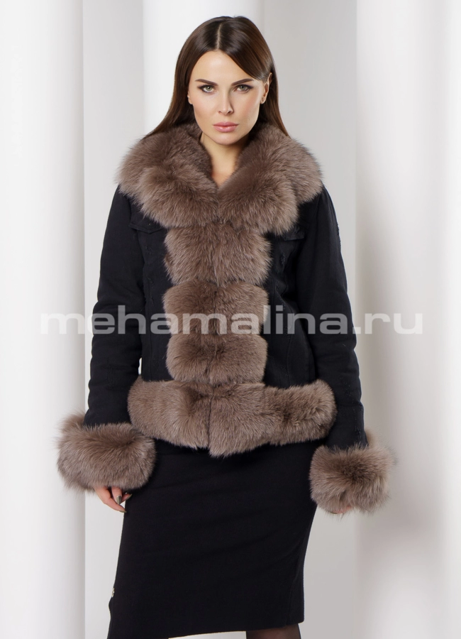 Парка джинсовая модель № П-298 меха малина