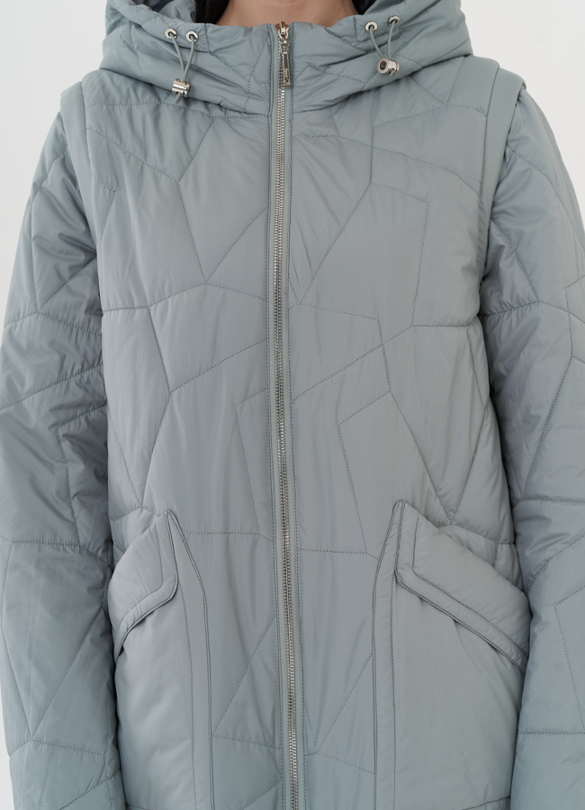 Пуховик с капюшоном зеленого цвета модель № 27011 универмаг малина