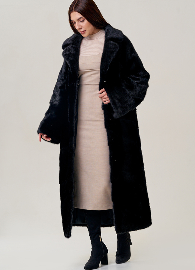 Длинная шуба из норки с английским воротником модель № 2201 универмаг малина
