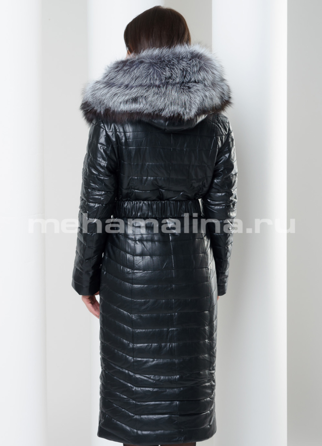 Пуховик с чернобуркой из эко кожи модель № П-91 в кредит