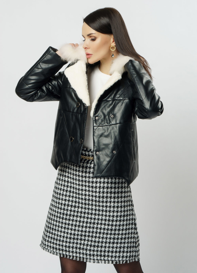 фото Черная куртка из искусственной кожи модель № 20542