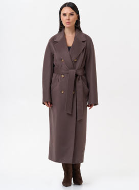 Длинное двубортное пальто с английским воротником