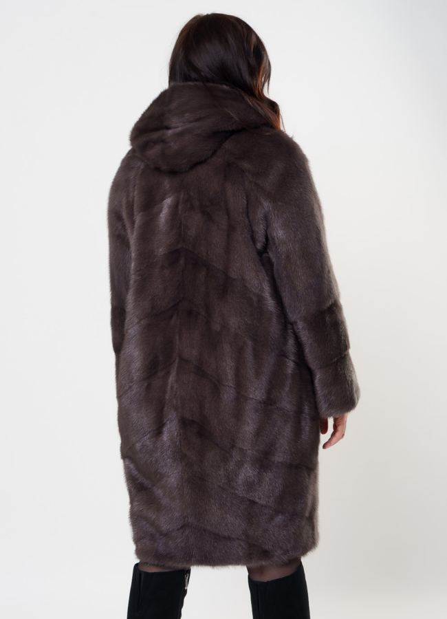 Шуба из норки с капюшоном модель № S-1003 в кредит