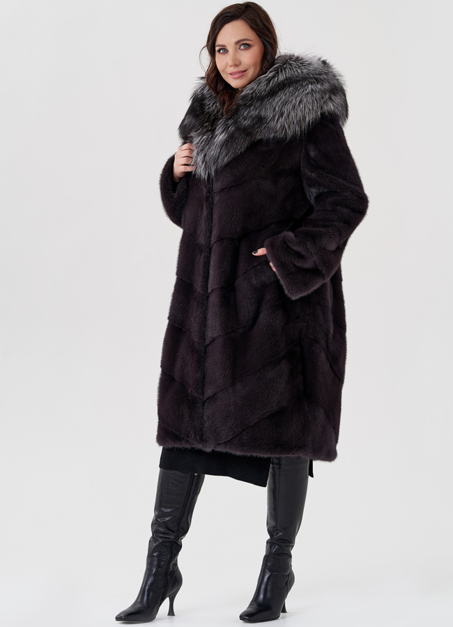 Шуба - баллон из норки с чернобуркой модель № 23949 универмаг малина