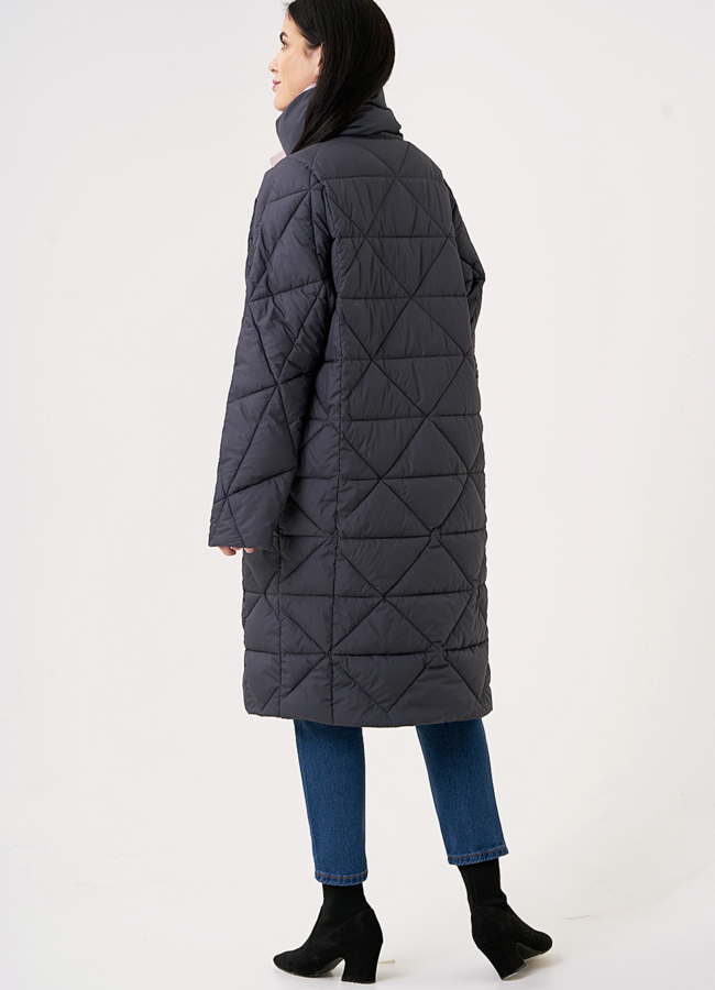 Пуховик на кнопках темно-серого цвета модель № 110143 в кредит