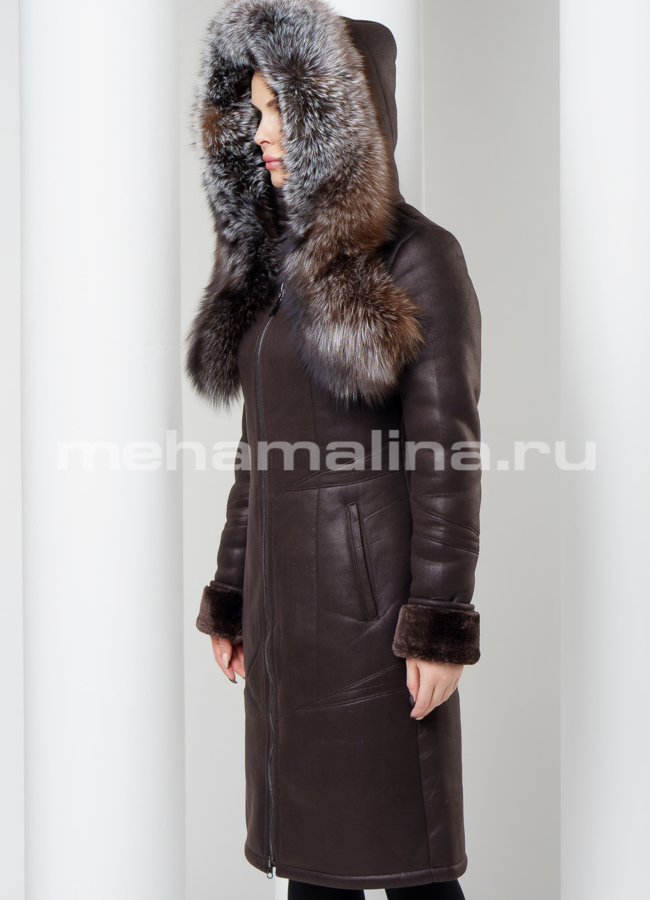 Дубленка с капюшоном модель № D-192 универмаг малина