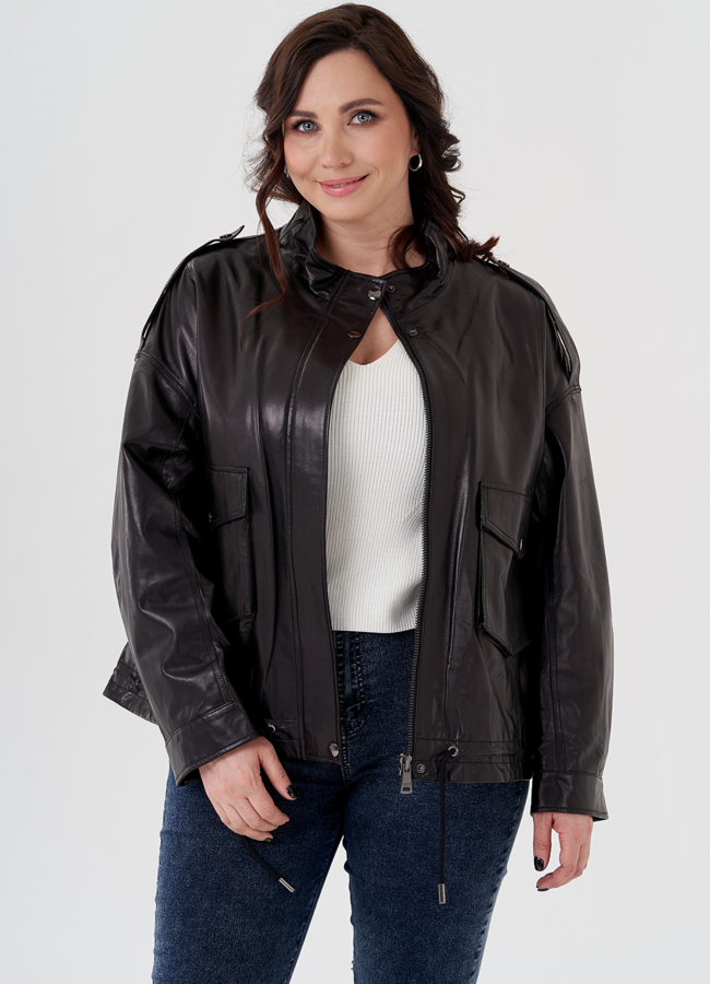 Куртка из натуральной кожи черного цвета модель № 24096 в рассрочку Куртка из натуральной кожи черного цвета модель № 24096 в рассрочку