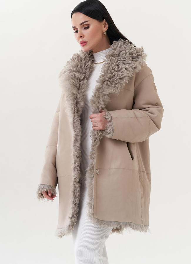 Двухсторонняя дубленка с английским воротником модель № 26830 универмаг малина