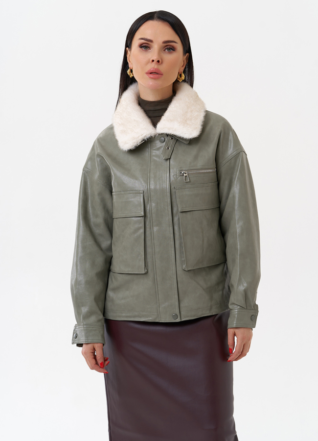 Куртка пилот с отделкой искусственный мех модель № 2181 меха малина