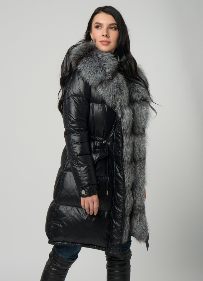 Парка с мехом чернобурки модель № 21882 меха малина