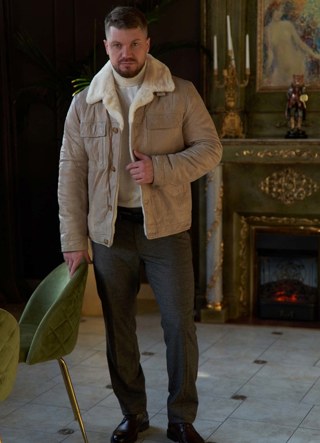 Куртка мужская из натуральной кожи модель № 82300 меха малина