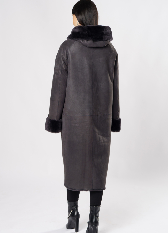 Двусторонняя дубленка с капюшоном на молнии модель № 3486 универмаг малина