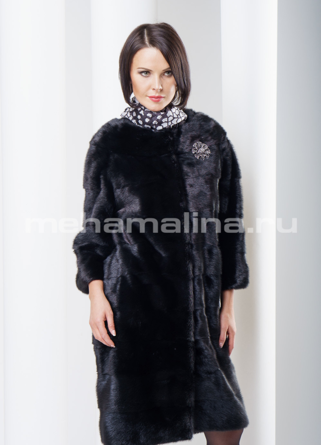 Шуба норка, черная, воротник Шанель модель № S-264 в рассрочку