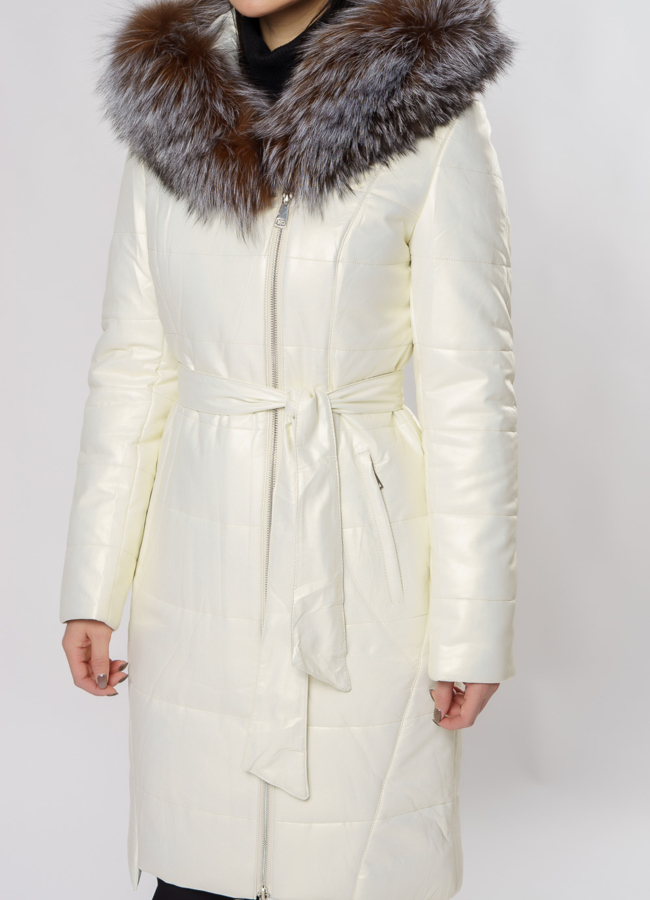 Пуховик из эко кожи на молнии с капюшоном модель № 6127 универмаг малина