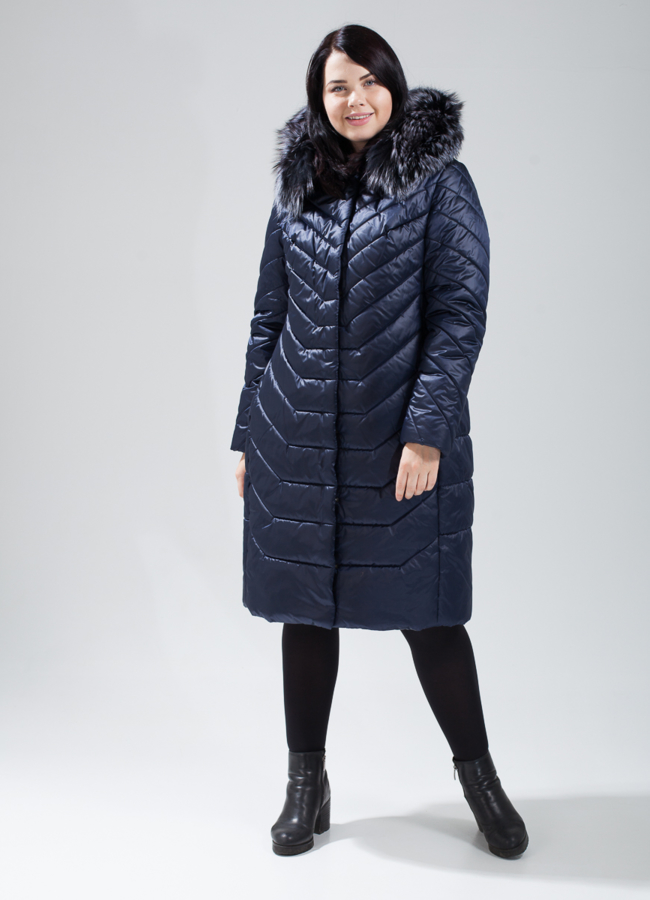 Пуховик женский модель № П-358 меха малина