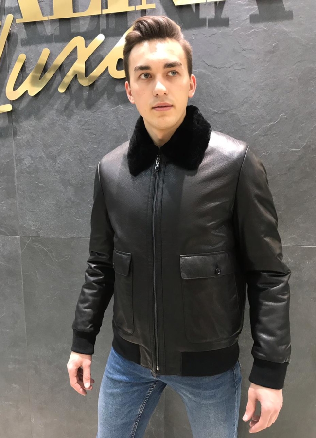 фото Кожаный пуховик модель № 4578