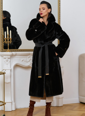 Женская шуба из меха норки blackglama с поясом