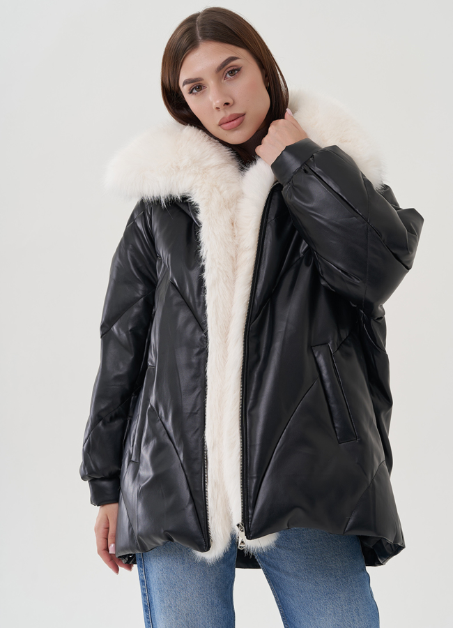 Куртка из эко кожи с воротником из искусственного меха модель № 25468 универмаг малина