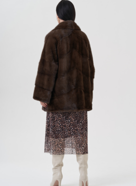 Шуба из норки с английским воротником 