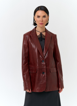 Жакет из натуральной кожи красного цвета