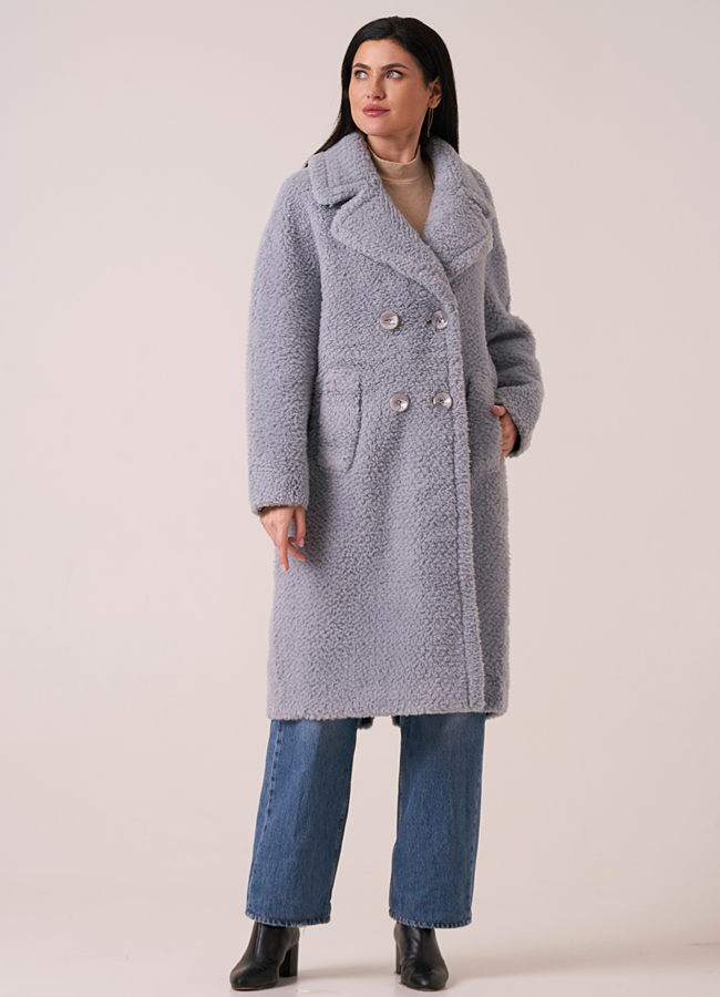 фото Пальто из эко меха с английским воротником на пуговицах  модель № 207