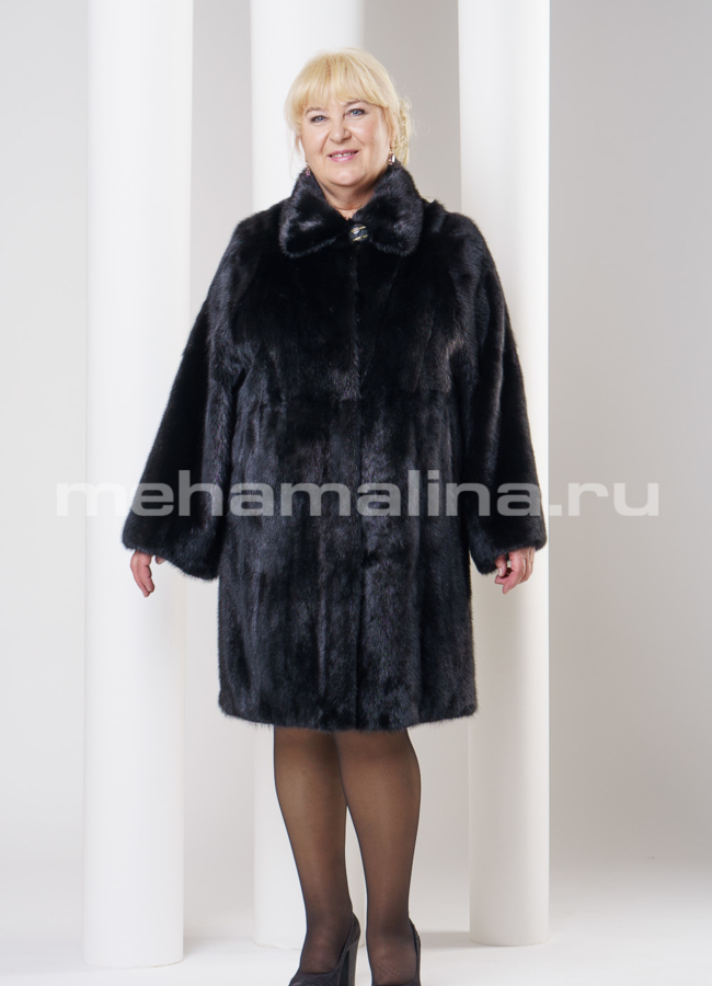 Шуба норка, цвет черный модель № S-280 меха малина