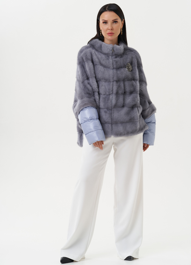 фото Норковая шуба-трансформер голубого цвета модель № 28077