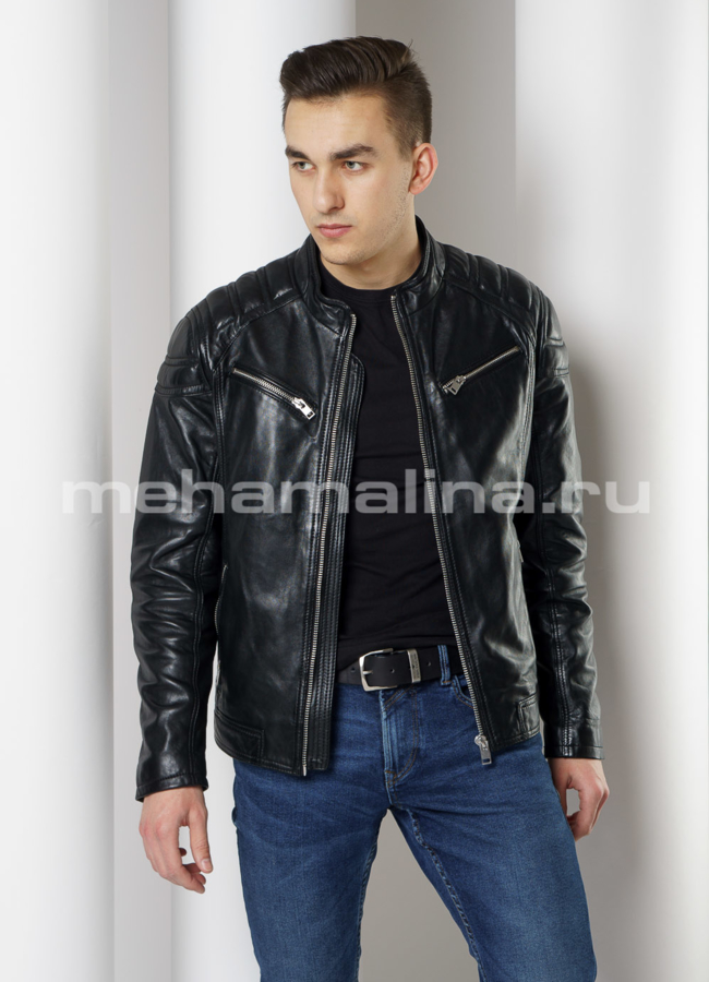 Мото куртка из натуральной кожи  модель № Boxter меха малина