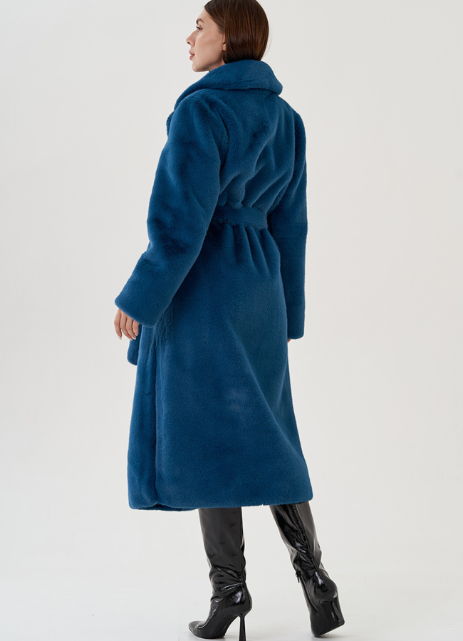 Удлиненная шуба из экомеха с поясом модель № 81535 в кредит