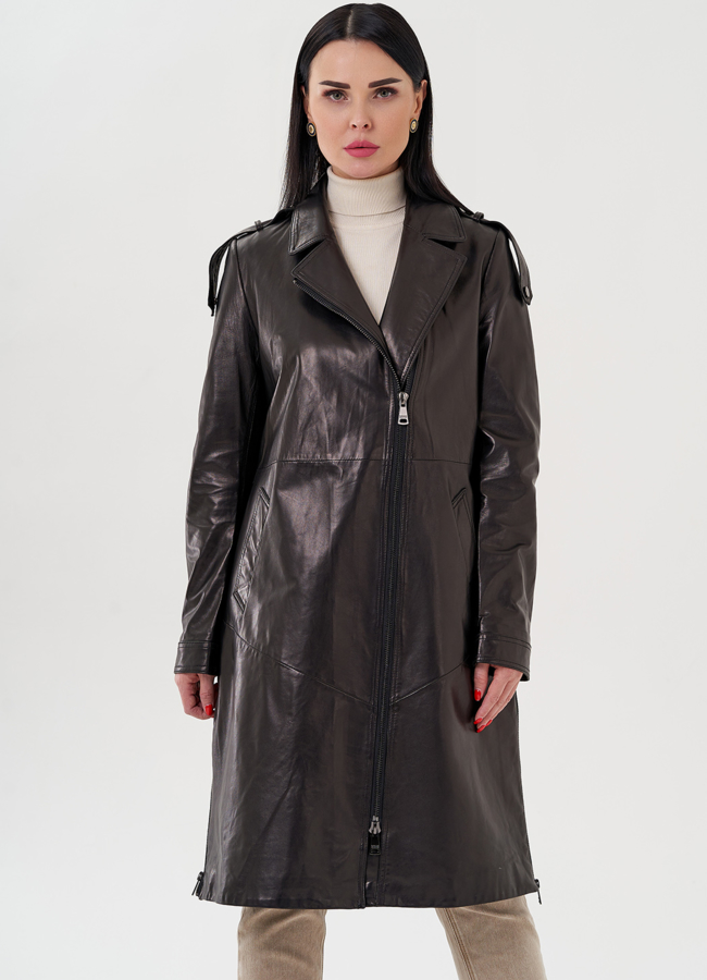 Длинный кожаный плащ модель № 80527 универмаг малина