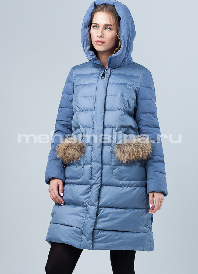 Зимний пуховик на био пухе модель № П-260 меха малина