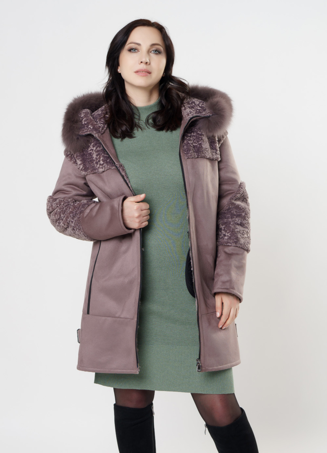 Дубленка из эко кожи с капюшоном модель № 82005 в рассрочку