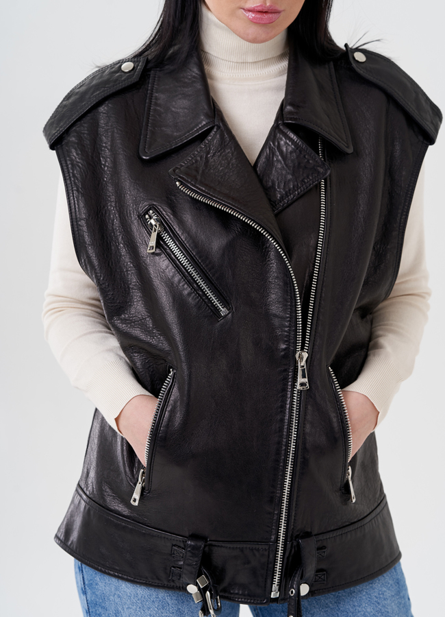 Жилет женский из натуральной кожи  модель № 24100 универмаг малина