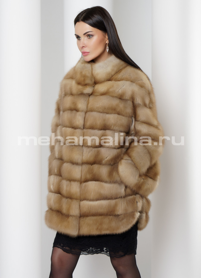 Шуба из куницы модель № S-722 меха малина