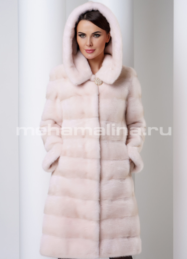 Норковая шуба с капюшоном модель № S-552 универмаг малина