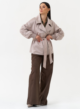 Женская куртка из эко замши с поясом