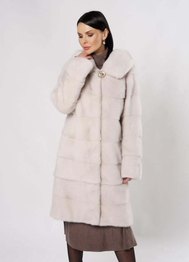 Светлая норковая шуба трансформер модель № S-861 меха малина