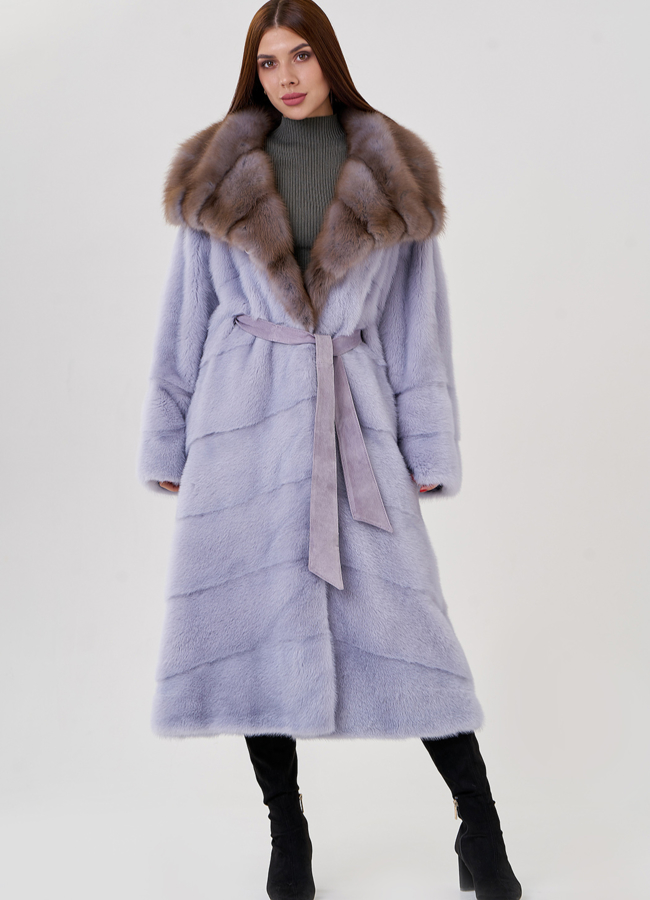 фото Норковая шуба с отделкой из куницы модель № 23083